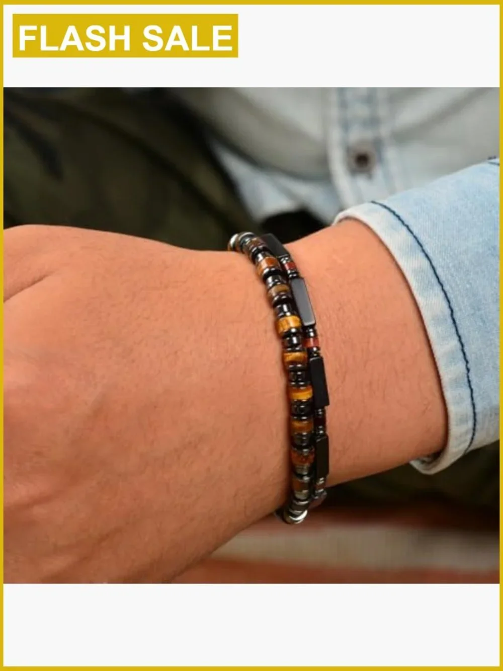 Black Stone Tiger Eye Hematite Handmade Adjustable Bracelet